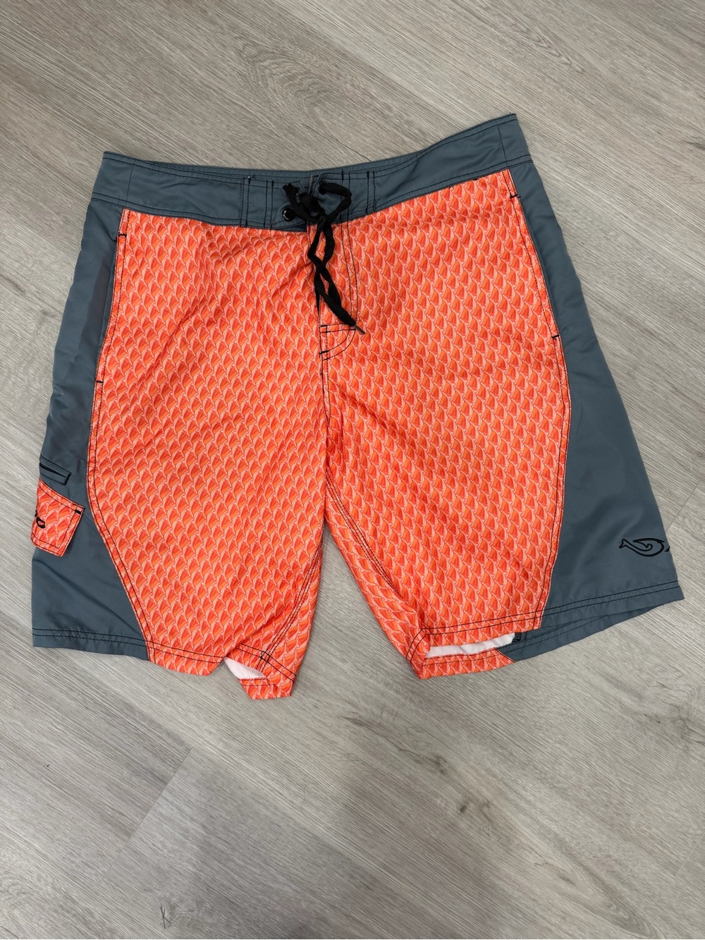 Men's Orange & Gray Swim Board Shorts with Side Pocket